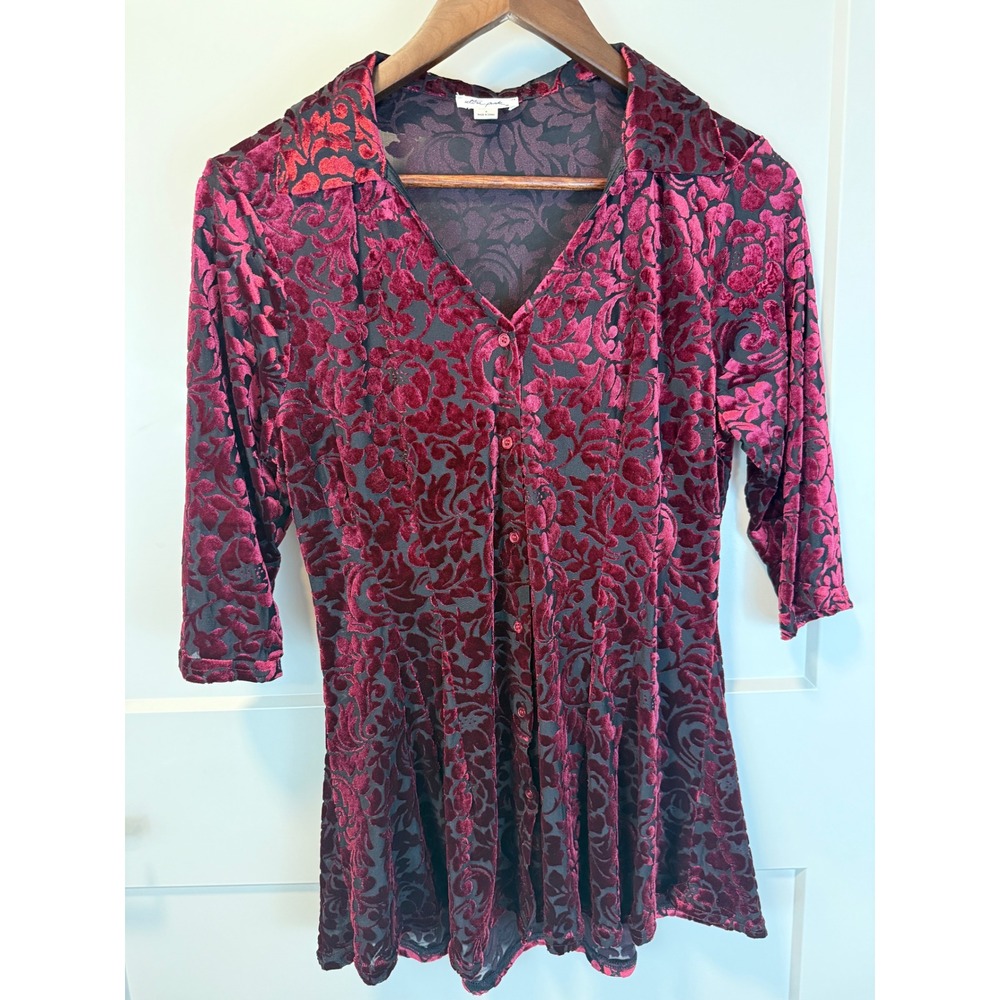 Ultra Pink‎ Velvet Burnout Gothic Fairy Button Down Top Size S Whimsigoth